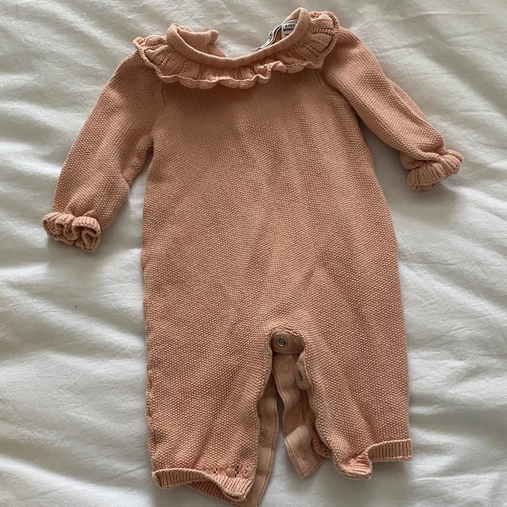 Janie and Jack Peach Knit Ruffle Collar One-Piece